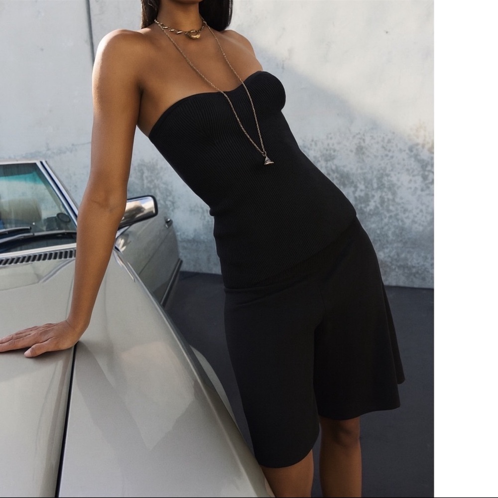 New Free People Farrah Short Set Black Ribbed Strapless Tube Top & Shorts